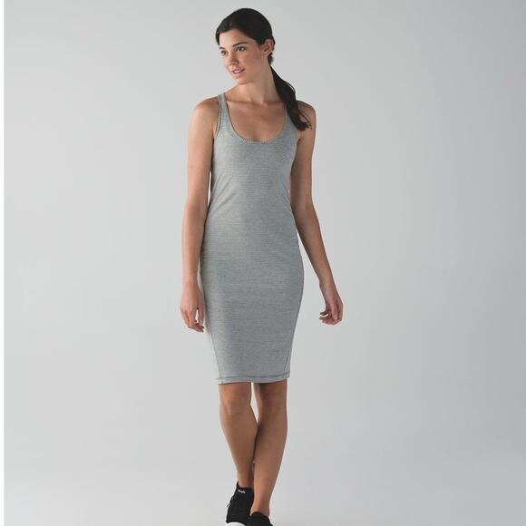 LULULEMON Women's Go For It Hyper Gray White Striped Open Back Scoop Neck Dress - Picture 2 of 9